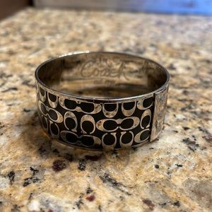 Coach Signature Bangle Bracelet - Black and Silver